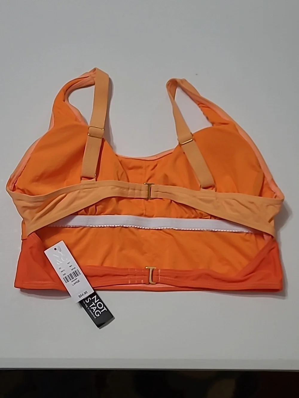 NWT New York & Company 3 Shades of Orange Colorblock Striped Bikini Top Size L